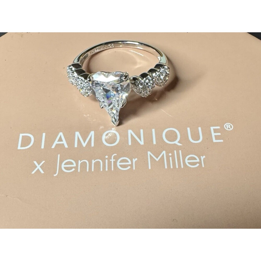 Diamonique X Jennifer Miller Sterling Silver Heart Pave Ring 9